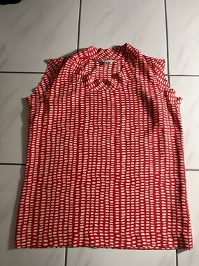 CAbi Red and White Sleeveless Patterned Tank
